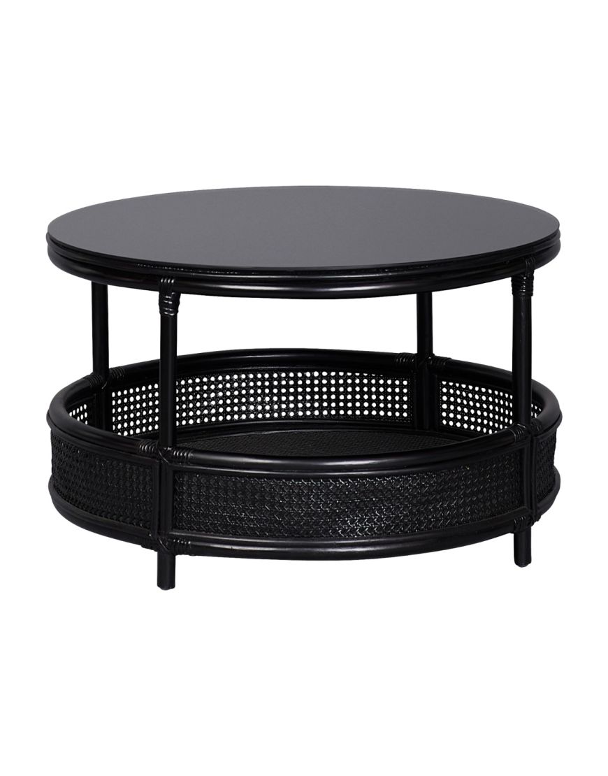 Black rattan end sales table